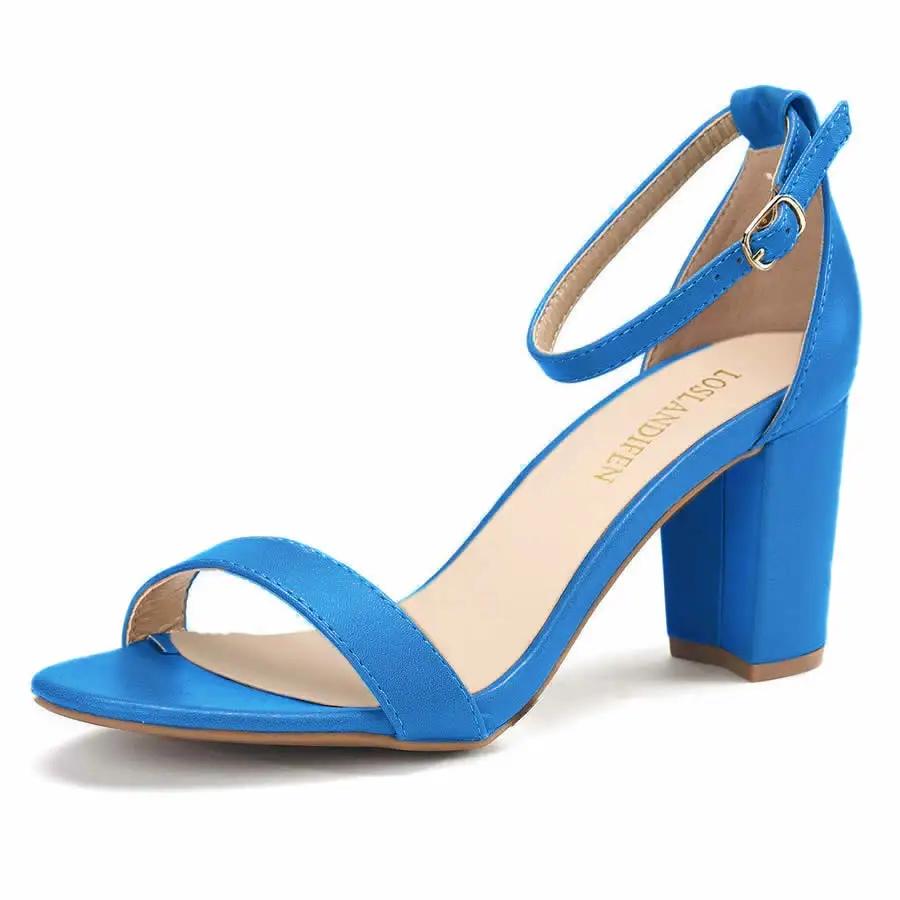 Women High Heels Pumps  Summer Low Heel Shallow Sexy Ankle Strap Sandals Thick Heel Open Toes Wedding Dress Shoes Large Size