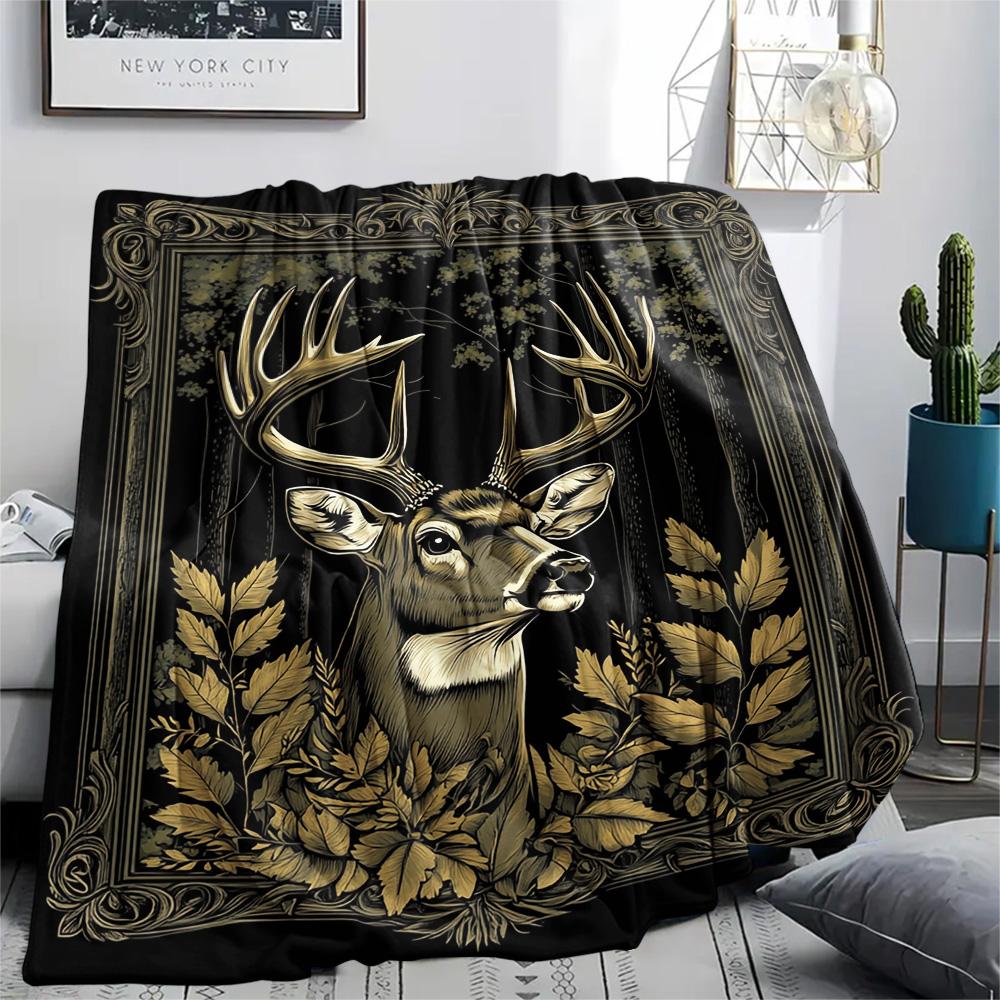 Deer Print Flannel Blanket, High Quality Comfortable for All Seasons, Home Decor, Warmth and Comfort, Perfect for Christmas Gifts