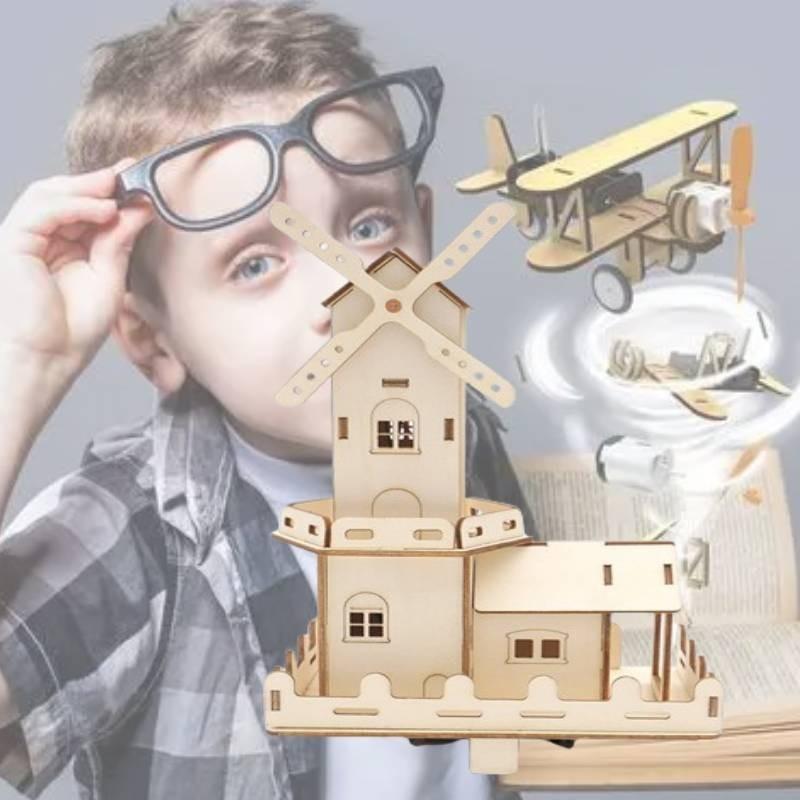 Children's Wooden Diy Dutch Windmill Science Toy Electric Light House Educational Model