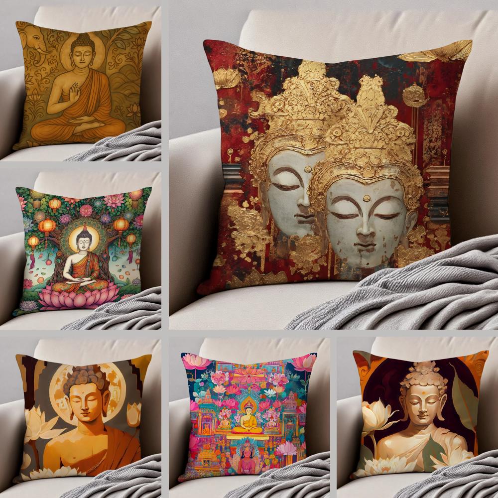 Traditional Indian BBuddhism BBuddha Cushion Cover Throw Pillow Cover Hidden Button Durable Polyester Chair Cushion