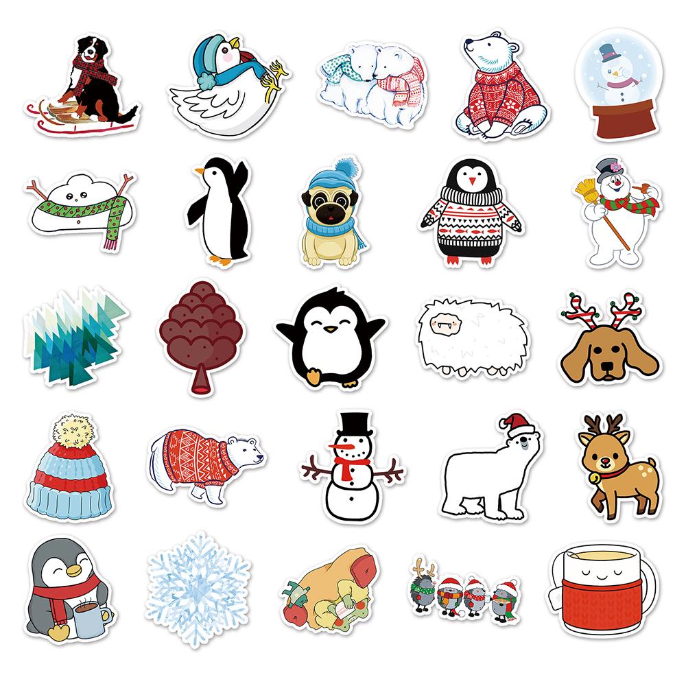 10/30/50pcs Funny Cute Winter Animal Stickers Cartoon Penguin White Bear Sticker Water Bottle Luggage Phone Graffiti Decals Pack