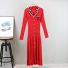 Autumn Elegant Slim Knitted Long Dress Women's Letter Single Breasted Long Sleeved Designer Vintage Dresses Winter Sweater