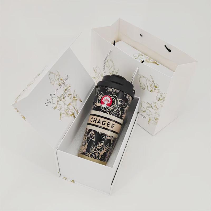 BaWangChaJi 316 Stainless Steel Aesthetic Insulated Coffee Cup with Double Straw Design