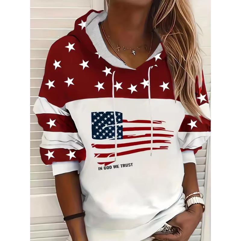 Americká vlajka & Požehnaný 3D potisk Mikina Dámská móda Oversized mikiny Dámské tepláky Písmenkový kabát Mikina s kapsou Pulovr