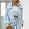 Giacca Corta in Velluto a Coste Vintage Autunnale da Donna Cappotto Monocolore Revers Manica a Lanterna Monopetto Capospalla