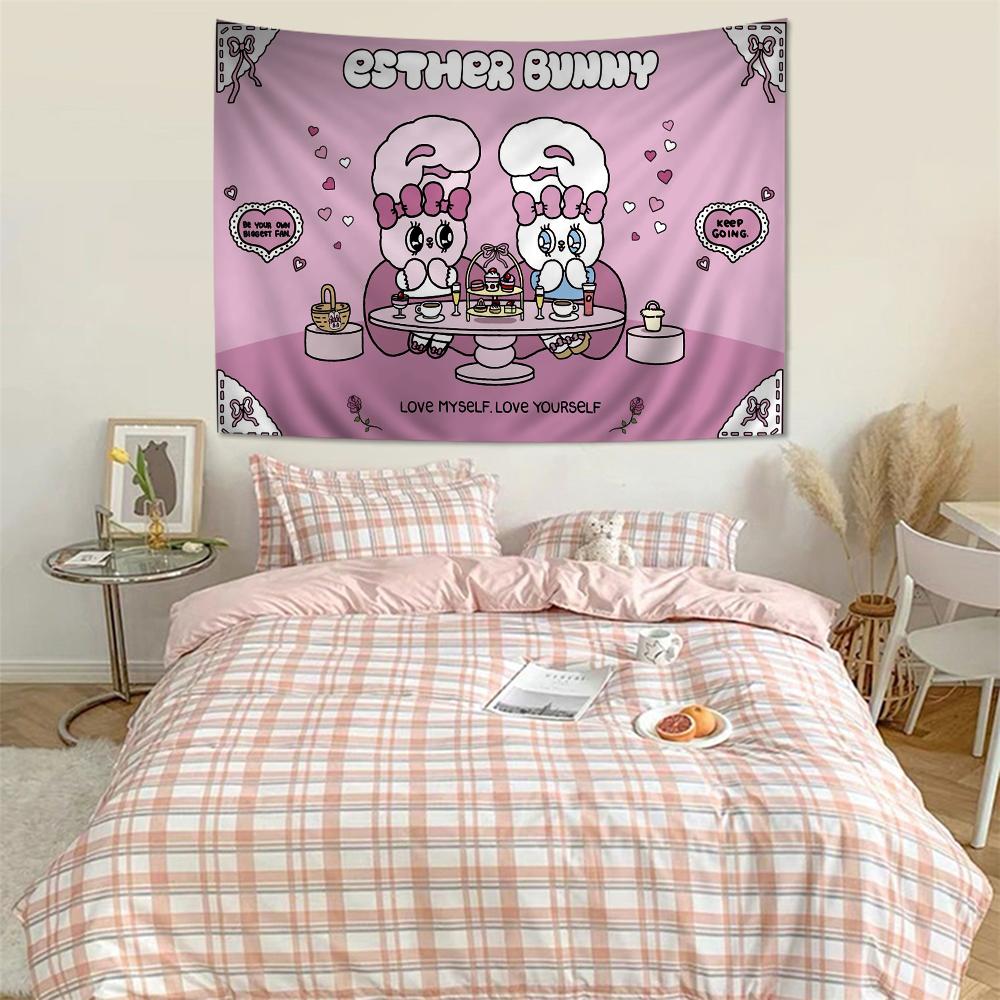 E-Esther-B-Bunny Colorful Tapestry Wall Hanging Hippie Flower Wall Carpets Dorm Decor Japanese Tapestry