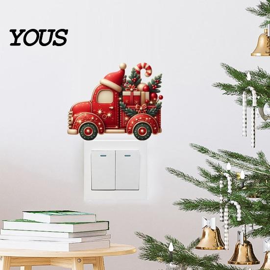 Indoor Outdoor Winter Scene Stickers Christmas Switch Stickers, Removable Santa Claus/Puppy/Reindeer/Elf/Pickup Truck Light Easy Peel And