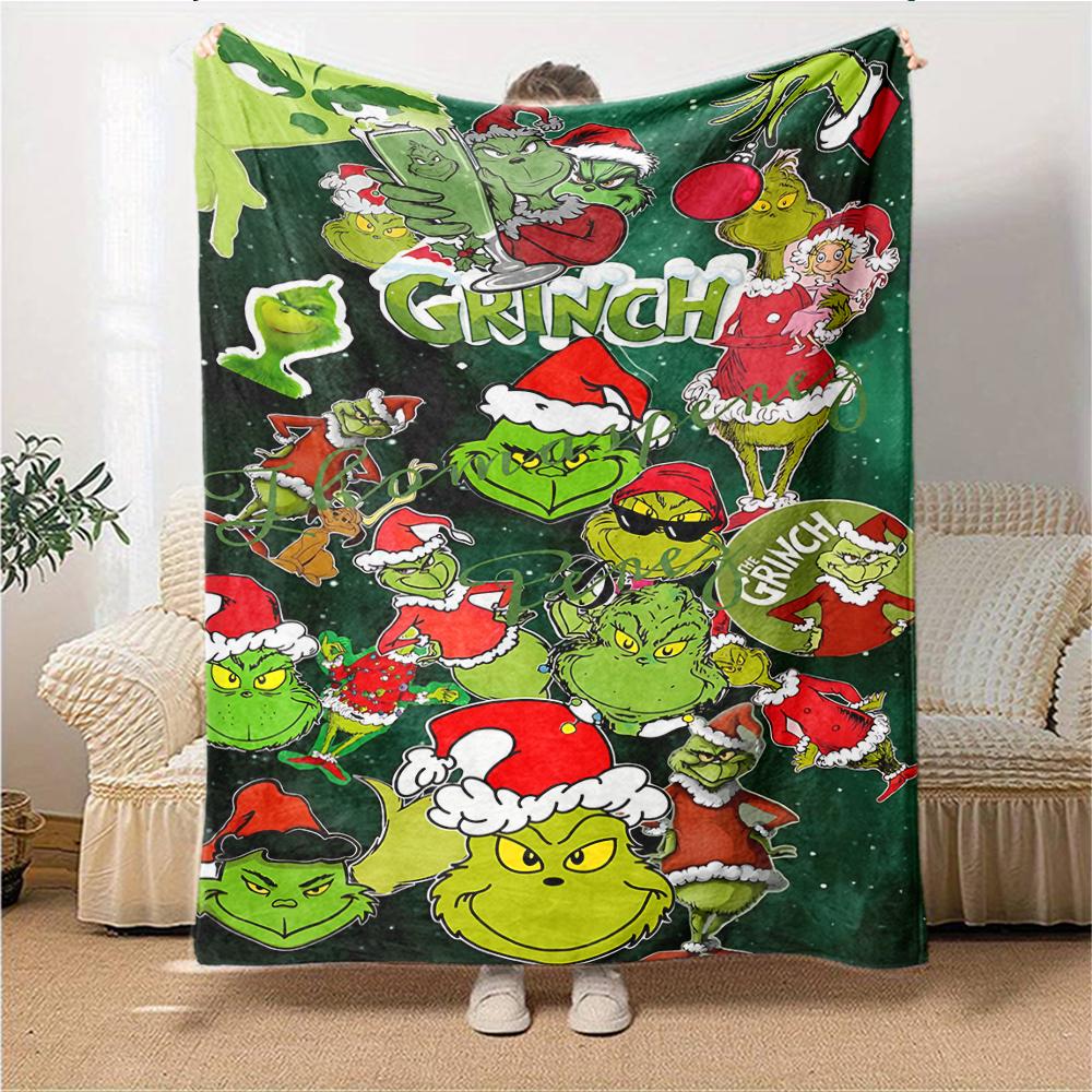 Grinch Christmas Party Blanket Soft Throw Blanket For Home Bedroom Bed Sofa Travel Office Solid Christmas Blanket