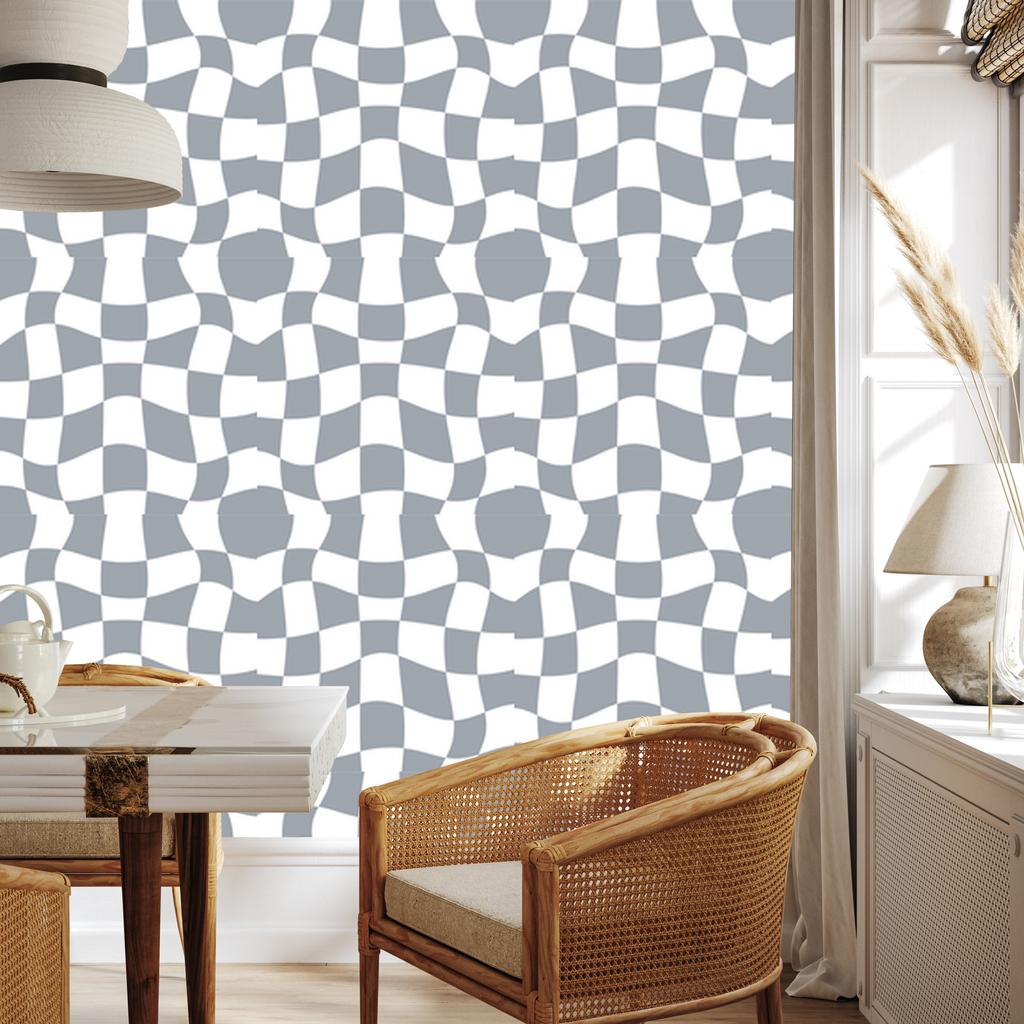 Wallpaper Casual Checkerboard White and Gray 50x1000