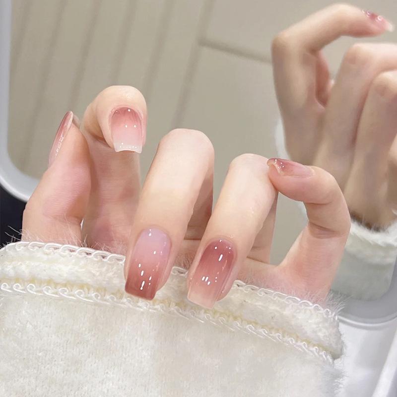 Gradient Blush Wearable Nail Art Jelly Gel Removable False Nail Patches