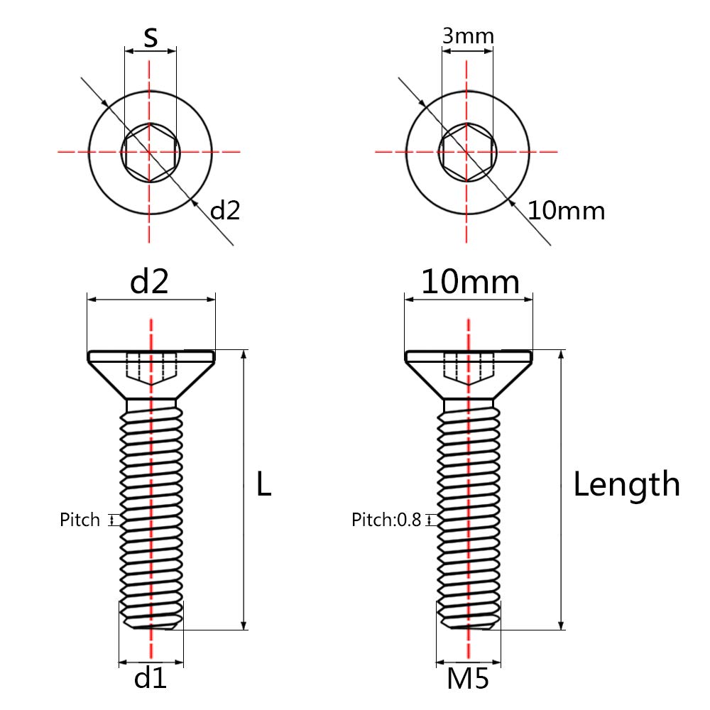 Ruifu Titanium Alloy Counter Bolt Flat Head Hexagon Socket Bolt