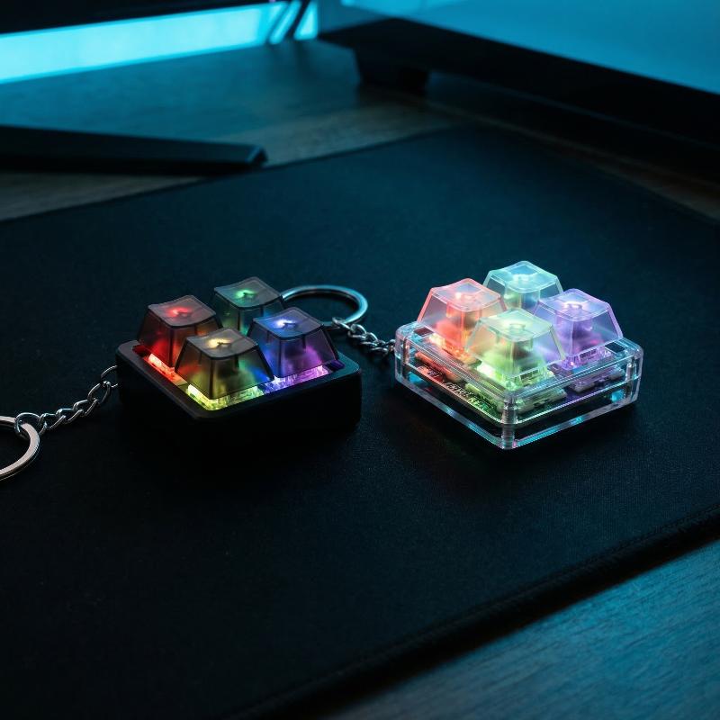 4-Button Fingertip Keyboard Keychain RGB Keyboard Fidget Toy With Lights For Stress Relief Decompression Accessories