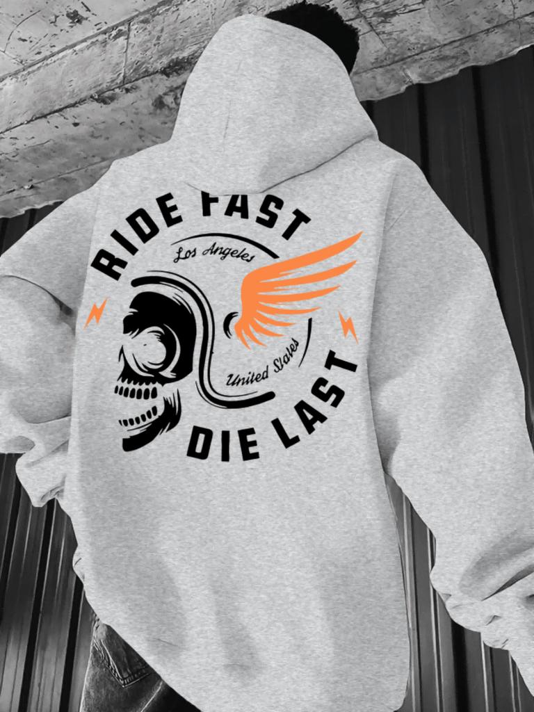 Street Style Los Angeles Locomotive Theme Printed Hoodie Motorcycle Element Oversize Couple Sweater