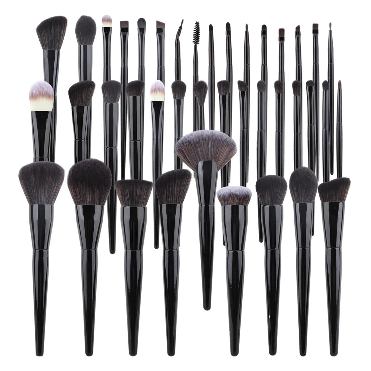 HMU High Quality Private Low MOQ High Quality Professional Black Wood Cosmetic Brushes Kit 40pcs Vegan Makeup Brush Set Travel Size