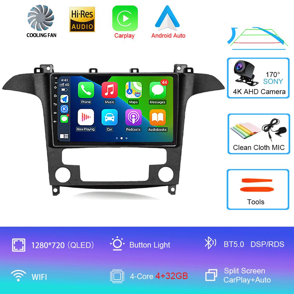 

Видеоплеер Android14 Carplay Auto для Ford S Max S-MAX 2007 2008 2009 2010 2011 - 2015 Мультимедийное автомобильное радио WIFI+4G DSP Stereo