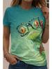 Women's Summer Round-Neck Casual T-Shirt: Artistic Short-Sleeve T-Shirt with Abstract Line Dog Print Minimalist Streetwear Top