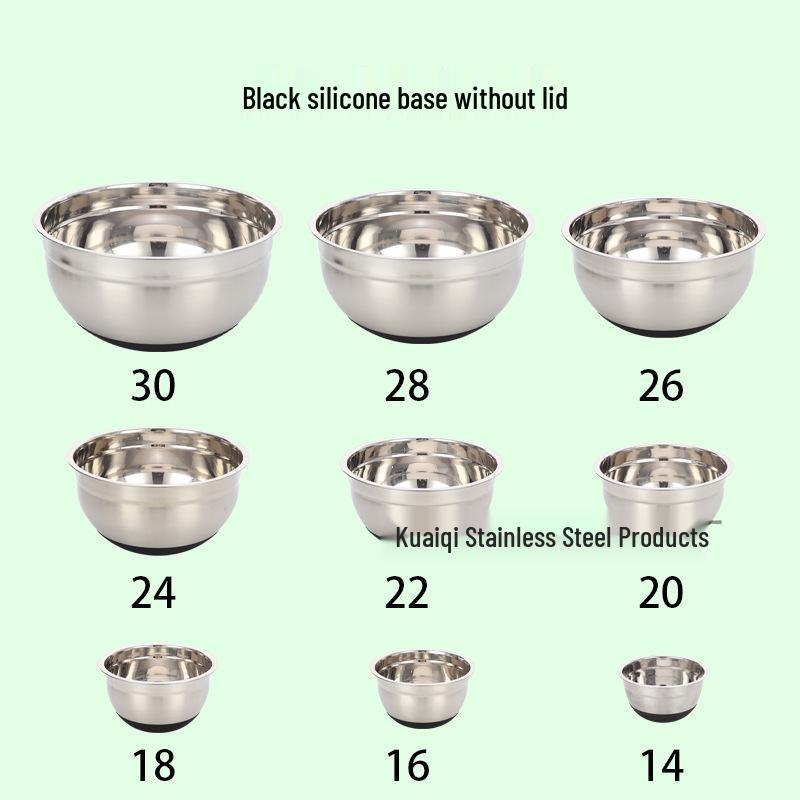 American-Style Silicone-Lidded Salad Bowl Set - Stainless Steel, Multi-purpose for Cooking, Baking, and Egg Beating.