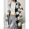 New Cross-border Autumn Winter Women's Long Sleeve Plaid Hooded Fleece Cardigan Top Coat, European American Style Casual Outerwear