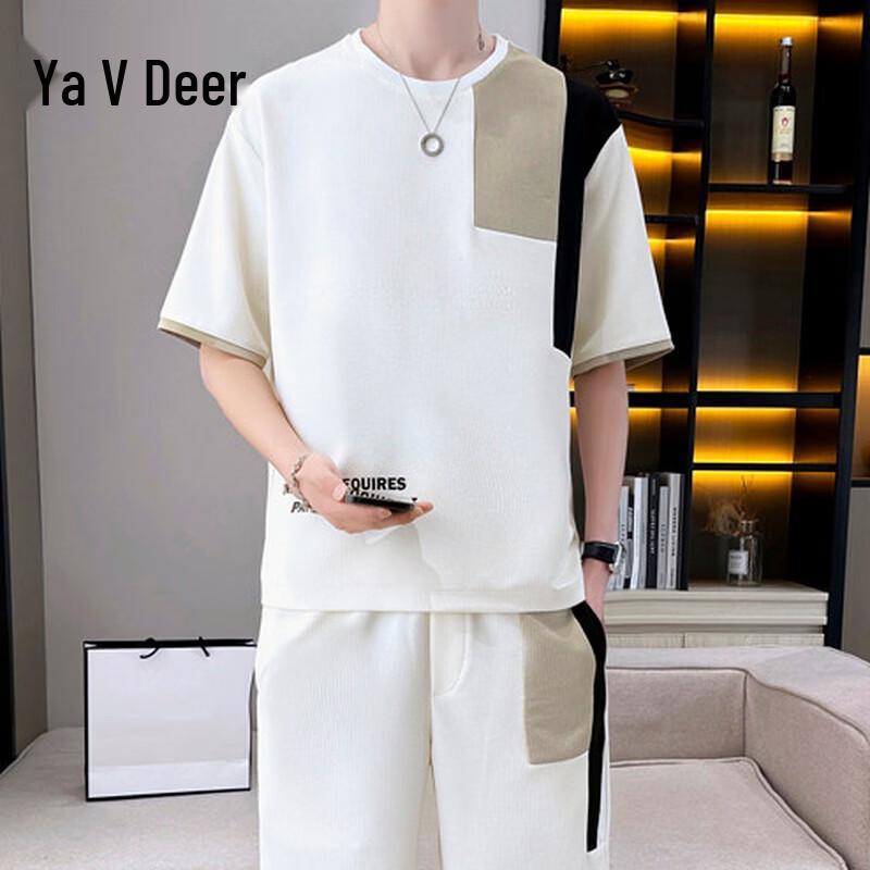 Yalu Men s Summer Fashion Patchwork Short Sleeve Set 2XL