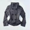 Womens Y2K Wool Blend Coat Short Fitted Ruffled Hem Double Collar Street Style Winter