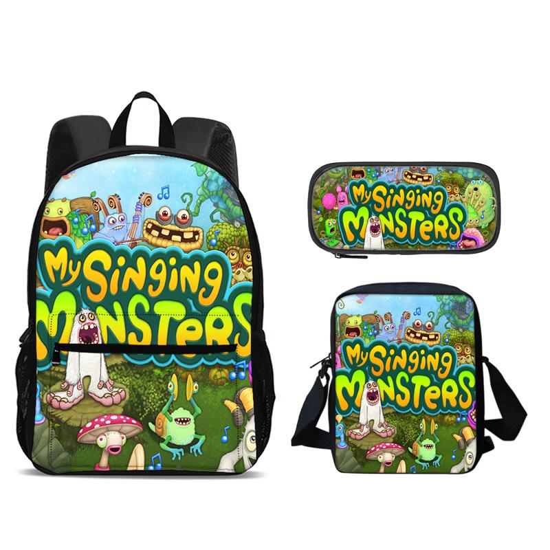 My Singing Monsters Backpack Pen Bag Shoulder Bag 3Pcs Set Large Capacity Kindergarten Elementary School Boys and Girls