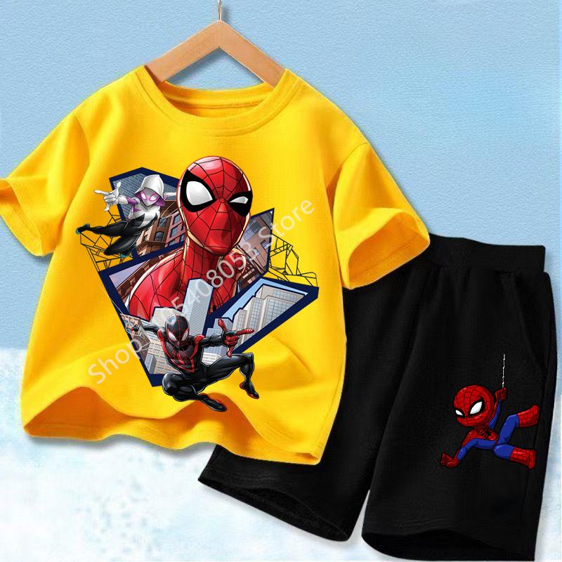 Red Spider Printed Children Print T-shirt Summer Clothes 3-12Yrs Boys Girls Short-sleeved Top+Shorts Casual Sports Set Clothing