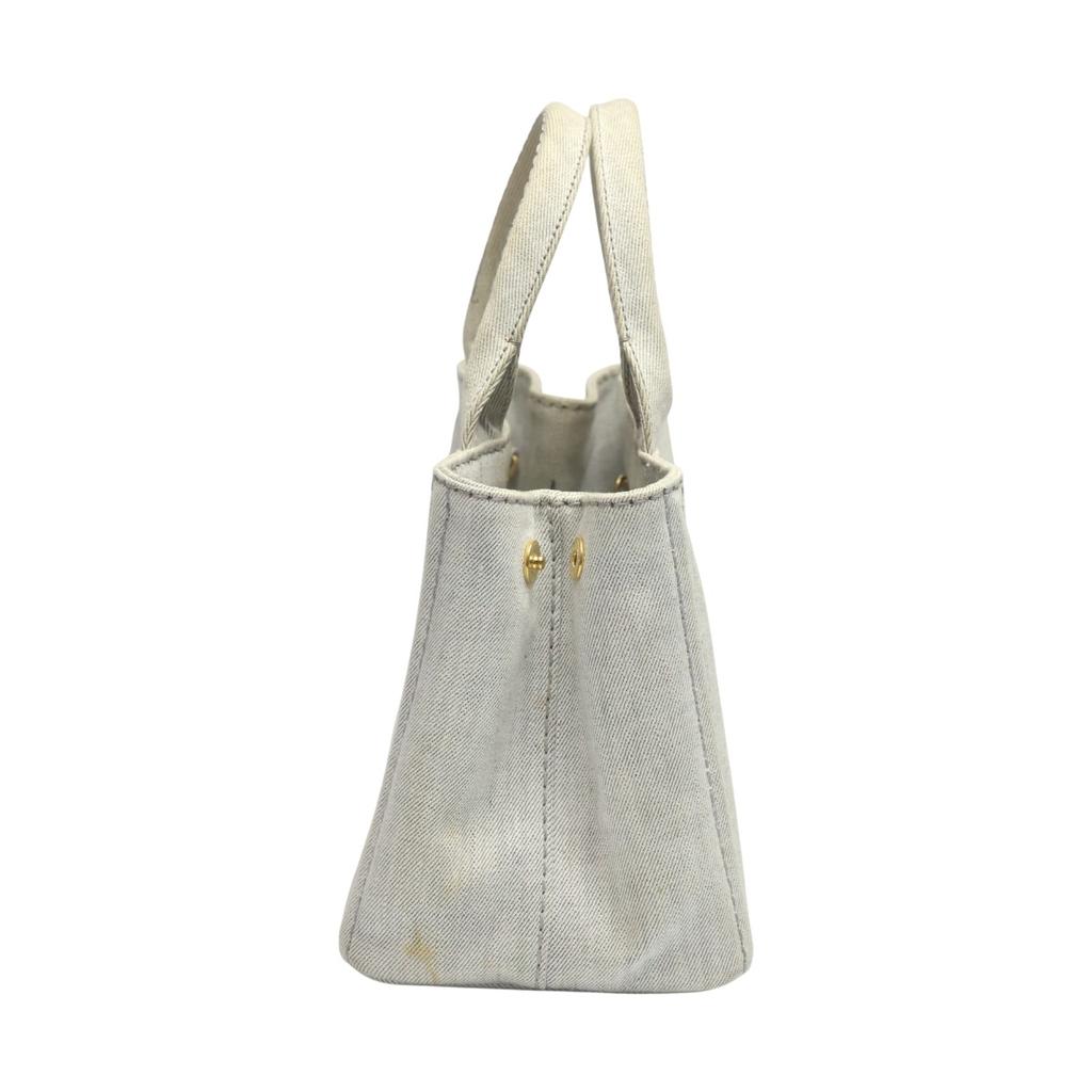 PRADA canvas Canapa Tote Bag denim Bianco Women 1BG439 Used
