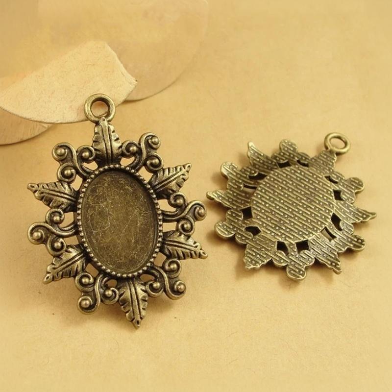 10Pcs 2 Colors Oval Flower Style Cameo Cabochon Base Setting Jewelry Findings Inner Size 13X18Mm