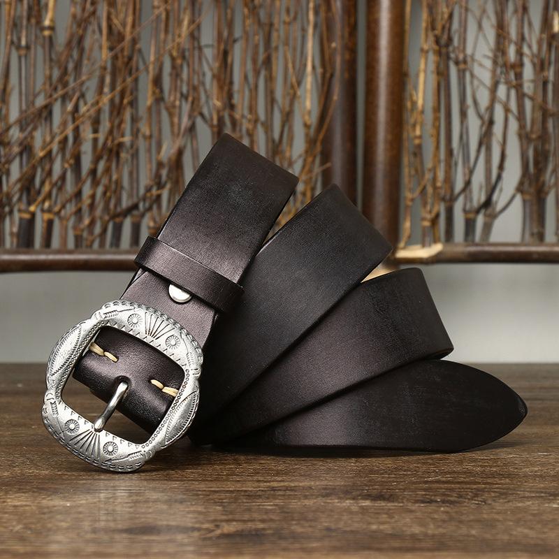 Retro Personality Trend Stainless Steel Belt Men'S Leather Pin Buckle First Layer Cowhide Denim Versatile Casual Pants Belt Men