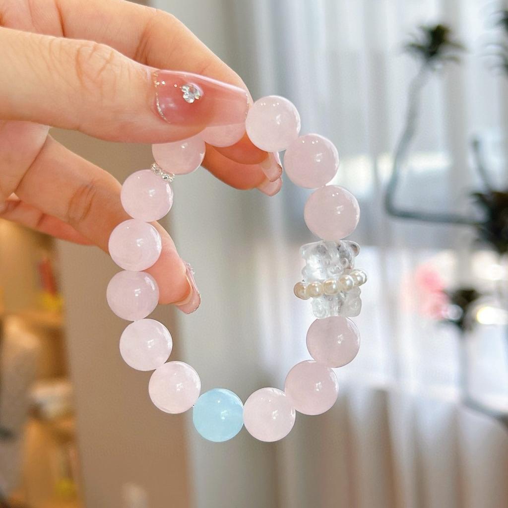 25 New natural powder crystal white crystal bear bracelet design is full of Douyin explosion