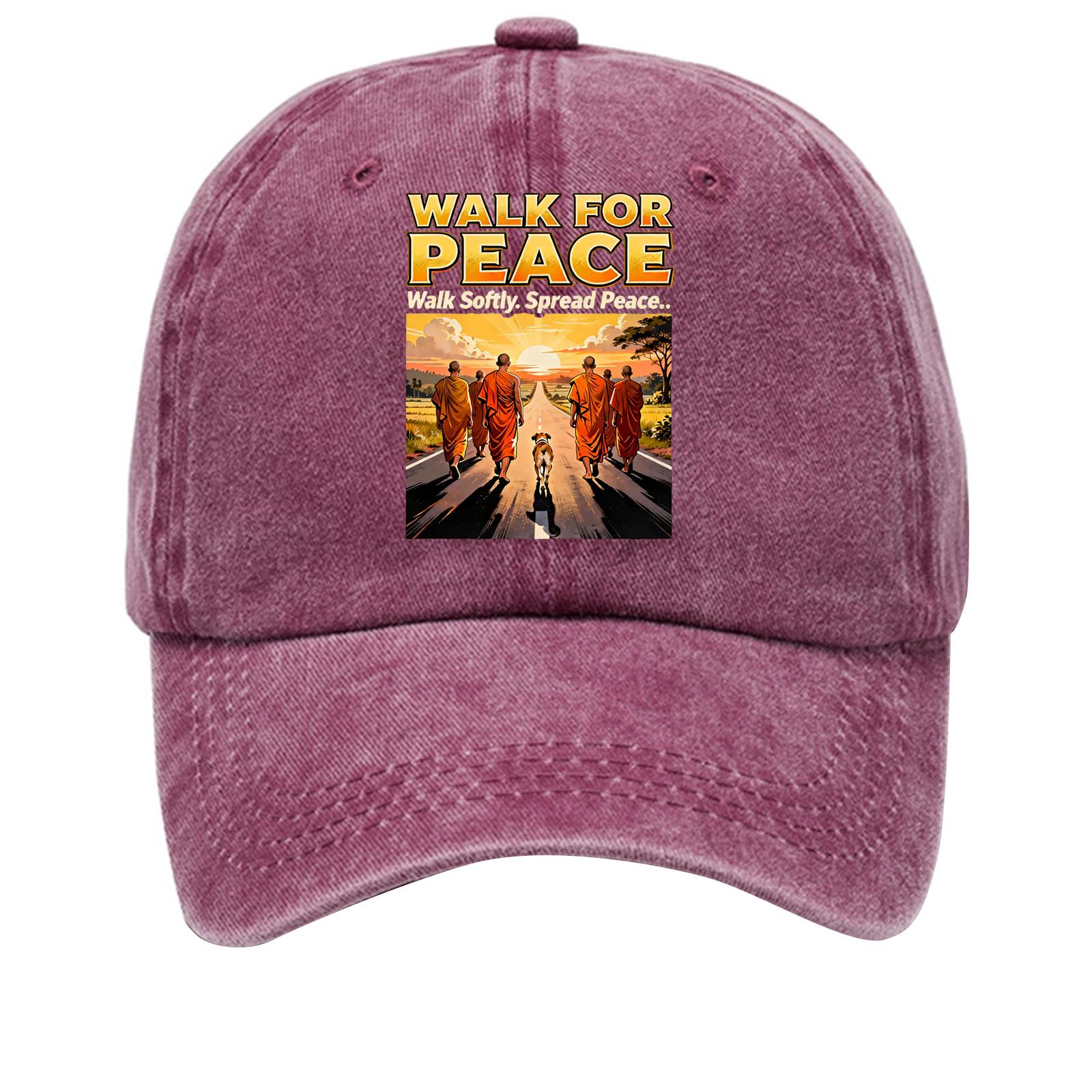 

Washed cotton baseball cap with printed distressed soft top denim hat, vintage hat One Size винний