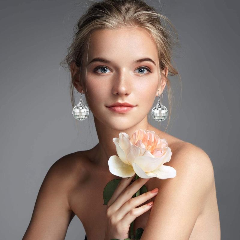 Vintage Disco Dangle Earrings Disco Ball Earrings 60's or 70s Dance Party Costume Jewelry Accessories for Women Girls