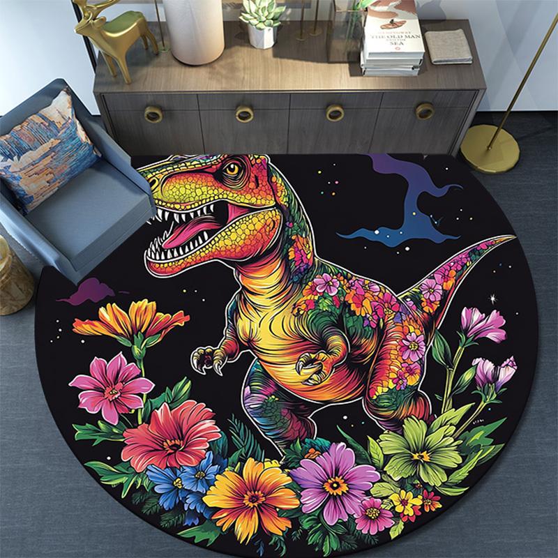 Colorful Dinosaur Round Area Rug,Carpet Rug for Living Room Bedroom Sofa Playroom Decor,Non-slip Floor Mat