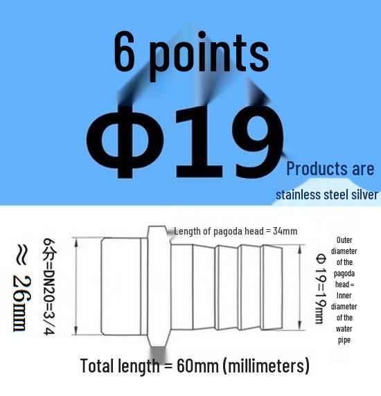304 Stainless Steel Hex Threaded Water Hose Barb Connector