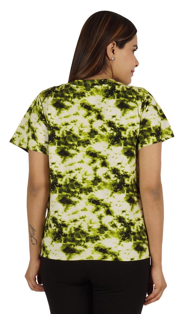 Moomaya Tie Dye Short Sleeve Ruching Tops For Women V-Neck Casual Jersey Tee