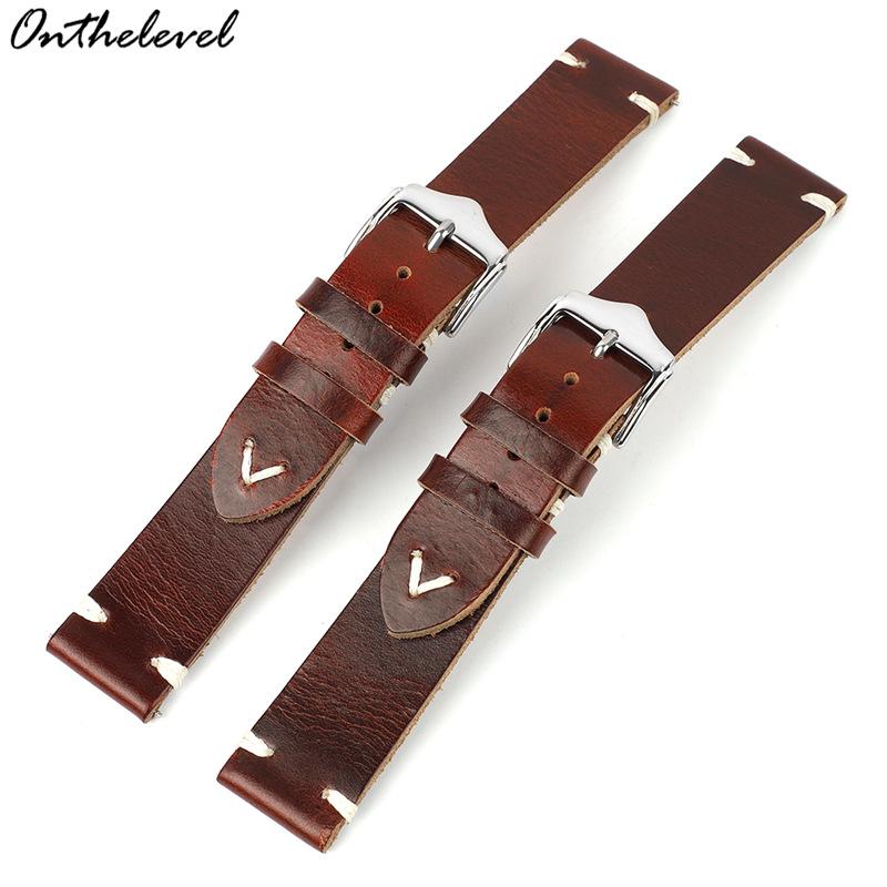 Men's Clearance Sale Cowhide Watch Strap - 22mm Crazy Horse Leather Cracked Pattern Wristband