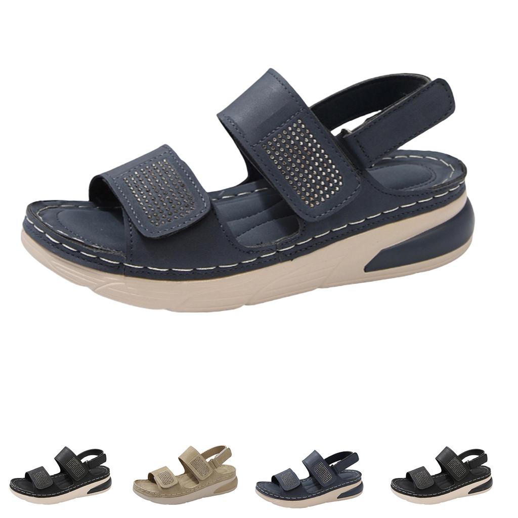 Women's Casual Plus Size Wedge Sandals with Rhinestone Decoration Adjustable Straps Air Cushion Sole Comfortable Summer Footwear