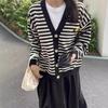 Autumn and winter new striped smiley face knitted cardigan sweater women's jacket fashionable versatile lazy V-neck long-sleeved top