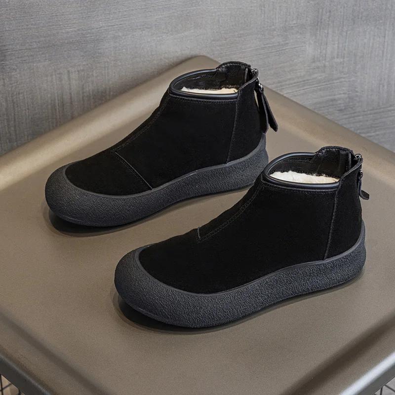 

Cow Suede Plush Lining Warm Ankle Boots Women Back Zipper Design Waterproof Anti-skid Snow Boots Winter Comfortable Women Shoes 35 чорний