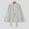 INCERUN Men Lapel Deep V Neck Long Sleeve Striped Print Casual Lace-up Shirts Tops
