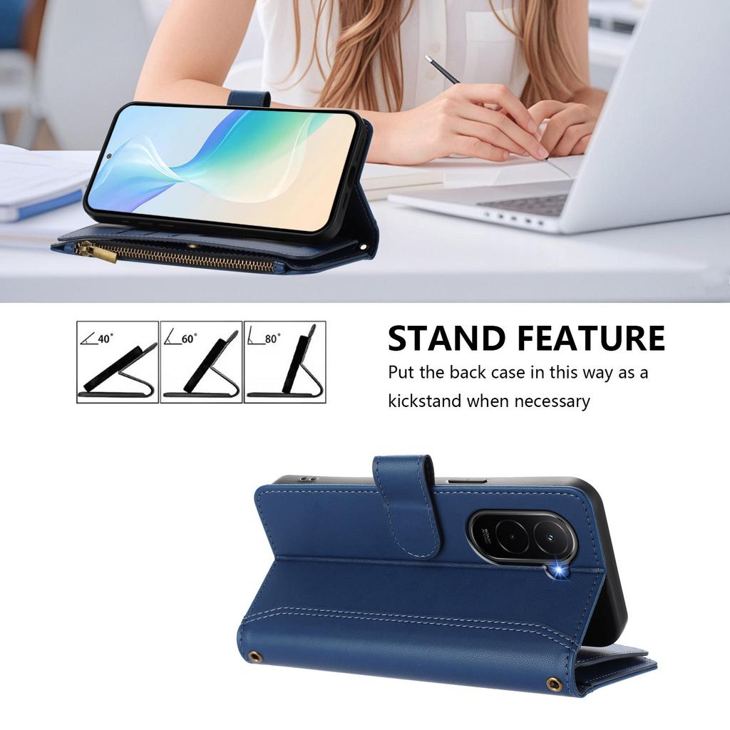 For Xiaomi Poco M7 Plus 5G/M7 4G (169mm) Leather Case 9 Card Slots Zipper Wallet Stand Phone Cover with Wrist Strap