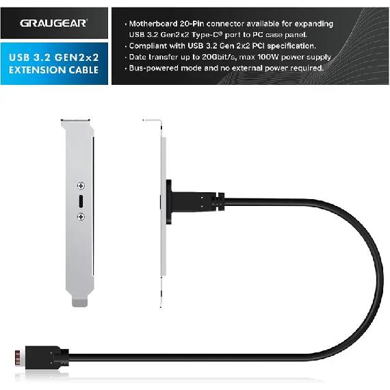 20Gb USB 3.2 Gen 2x2 USB-C Frontpanel Typ-C Adapter, Motherboard Header Verlängerungskabel, USB-C zu USB3.2 Typ-E Key-A 20-Pin