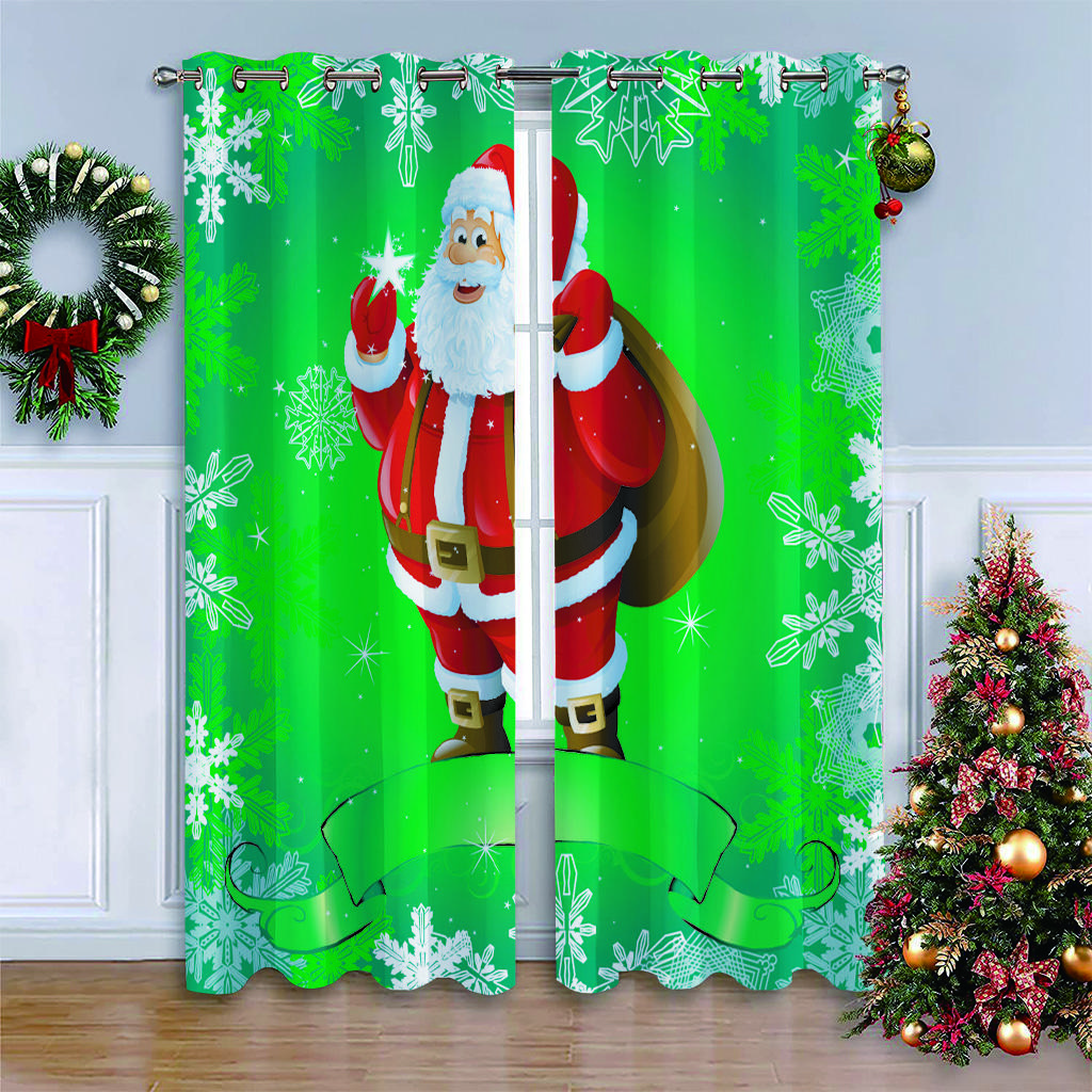 

Мультфильм Санта-Клаус Рождественская елка красные зеленые оконные шторы для детей спальня гостиная домашний декор Navidad Natal Новый год 100W130H(CM)40x51in&Grommet Top