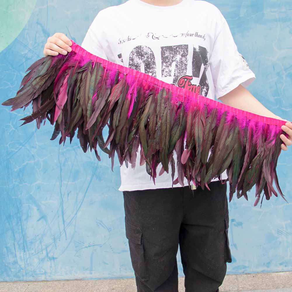 1 Meter Natürliches Rotes Hahnenhechel Federbesatz Fransen 10-12 Zoll Hochzeit Karneval Party Dekoration DIY Kleidung Nähen Handwerk