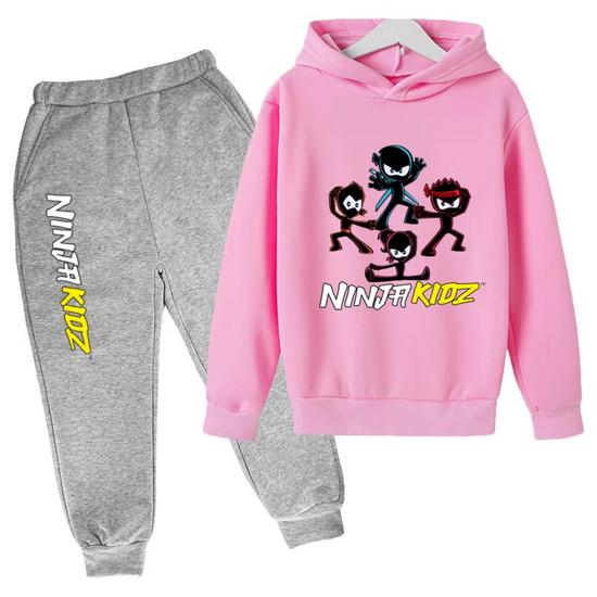 Felpa per Bambini Divertente Stampa Ninja Vestiti Cappotto Top+Pantaloni Set 2P Ragazzo Ragazza Toddler 3-12 Anni Casual Pullover Sole Lettere Sportive Set