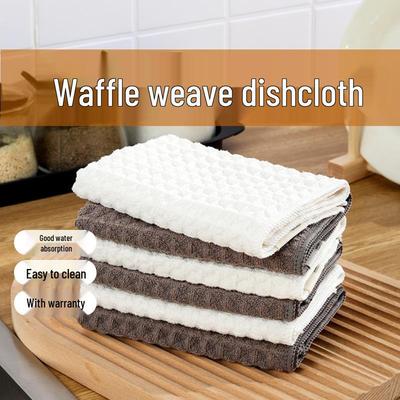 Thick, Absorbent Waffle Pattern Cleaning Cloth - Durable Kitchen Scouring Pad & Glass Wipe Towel