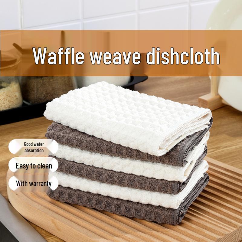 Thick, Absorbent Waffle Pattern Cleaning Cloth - Durable Kitchen Scouring Pad & Glass Wipe Towel