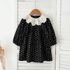 Girls' Dress Retro Style Floral Long Sleeved Dress Autumn New Item Children's Jacquard Lapel Pure Cotton Princess Dress