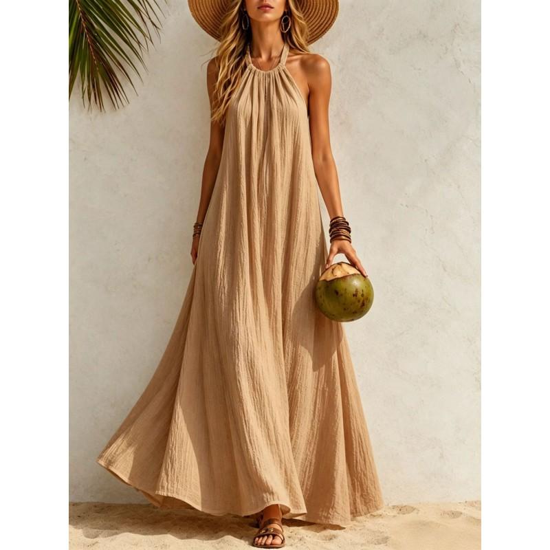 Womens Halter Neck Maxi Dress Loose Flowy Beach Bohemian Vacation