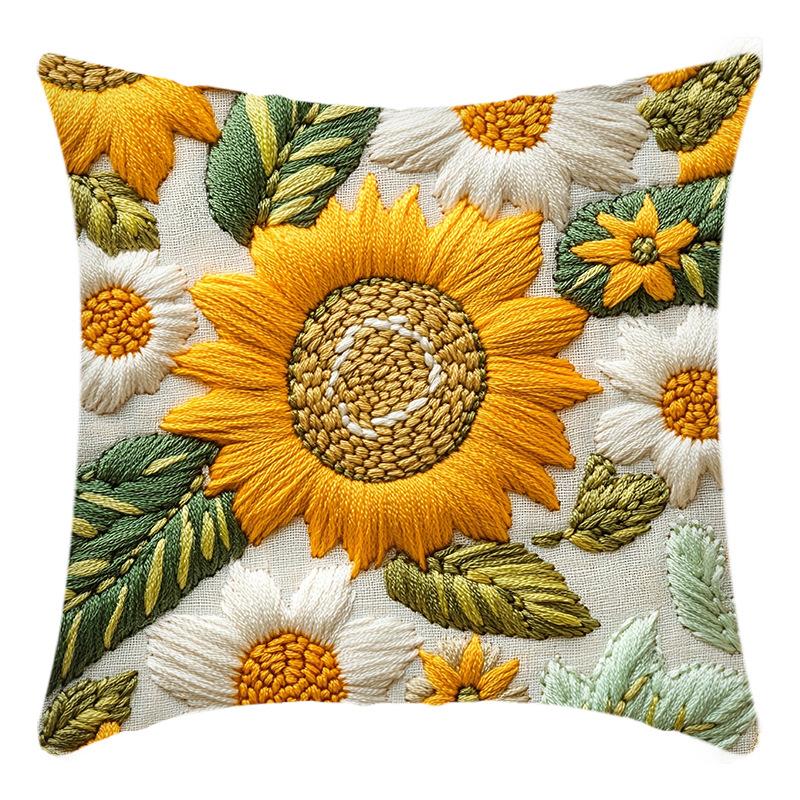 New Sunflower Pillow Sofa Cushion Short Plush Printed Pillow Cover Set of Four